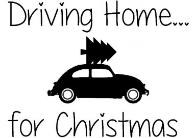 Kerststicker Auto met kerstboom Driving Home for Christmas  
